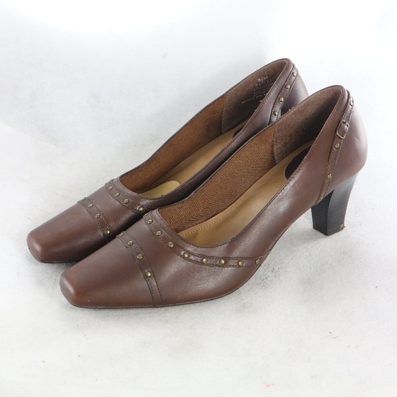Life Stride Shoes - LIFESTRIDE London Studded Chocolate Brown Heels